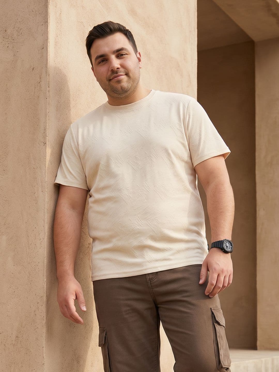 Sztori Plus Size Textured Round Neck T-shirt - view 1