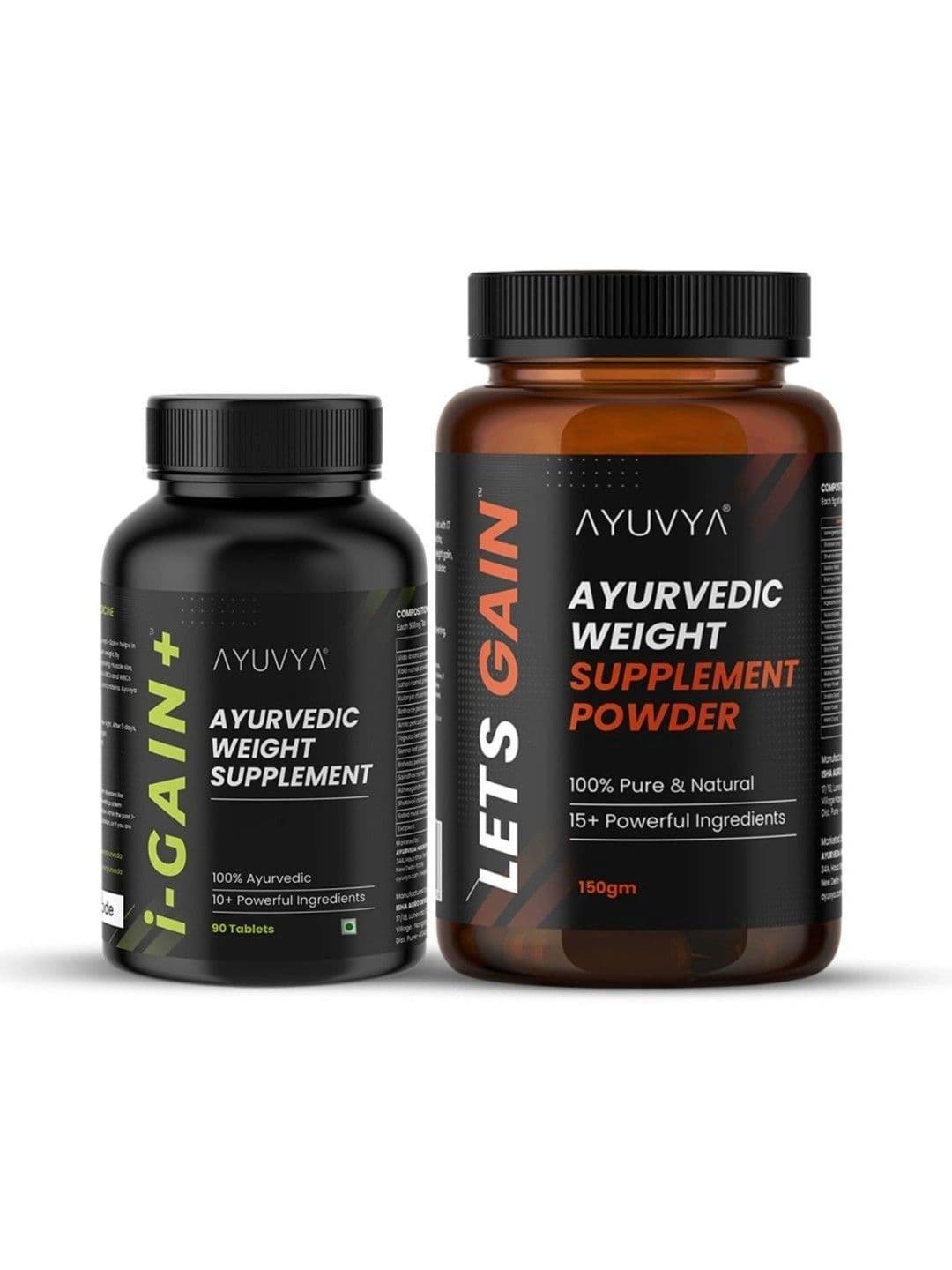 Ayuvya i-Gain+ Ayurvedic Weight Gainer 90 Tabs & Lets Gain Muscel Mass Gain Powder 150 g - view 1