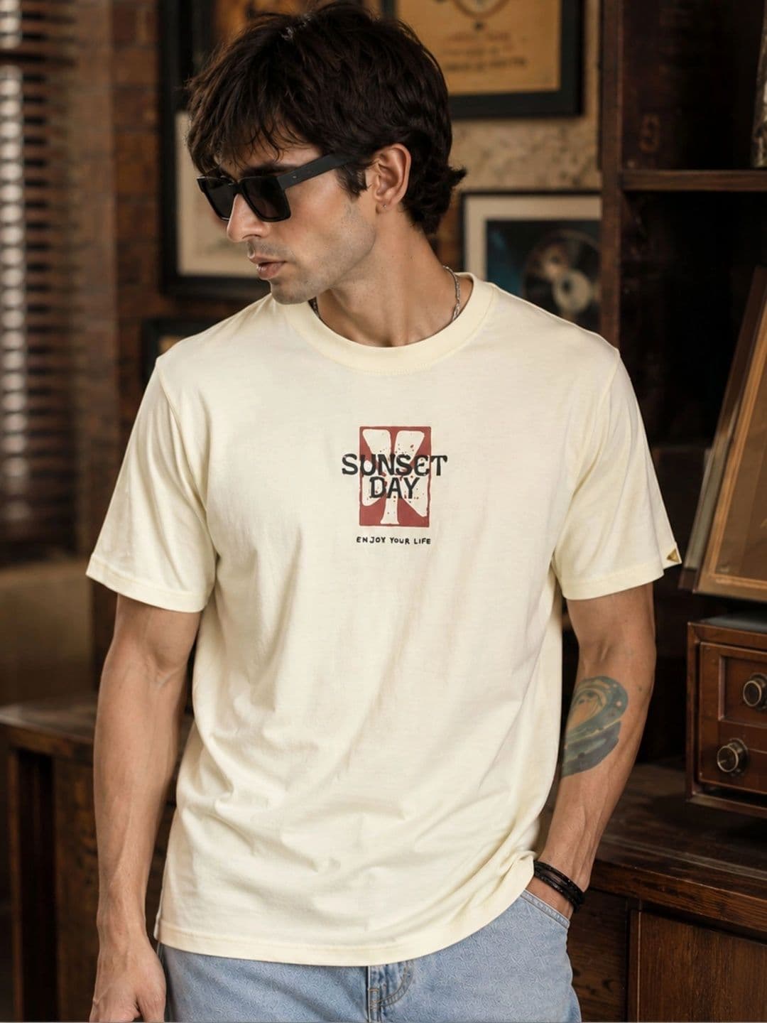 Maniac Typography Printed Round Neck Cotton T-Shirt - view 1