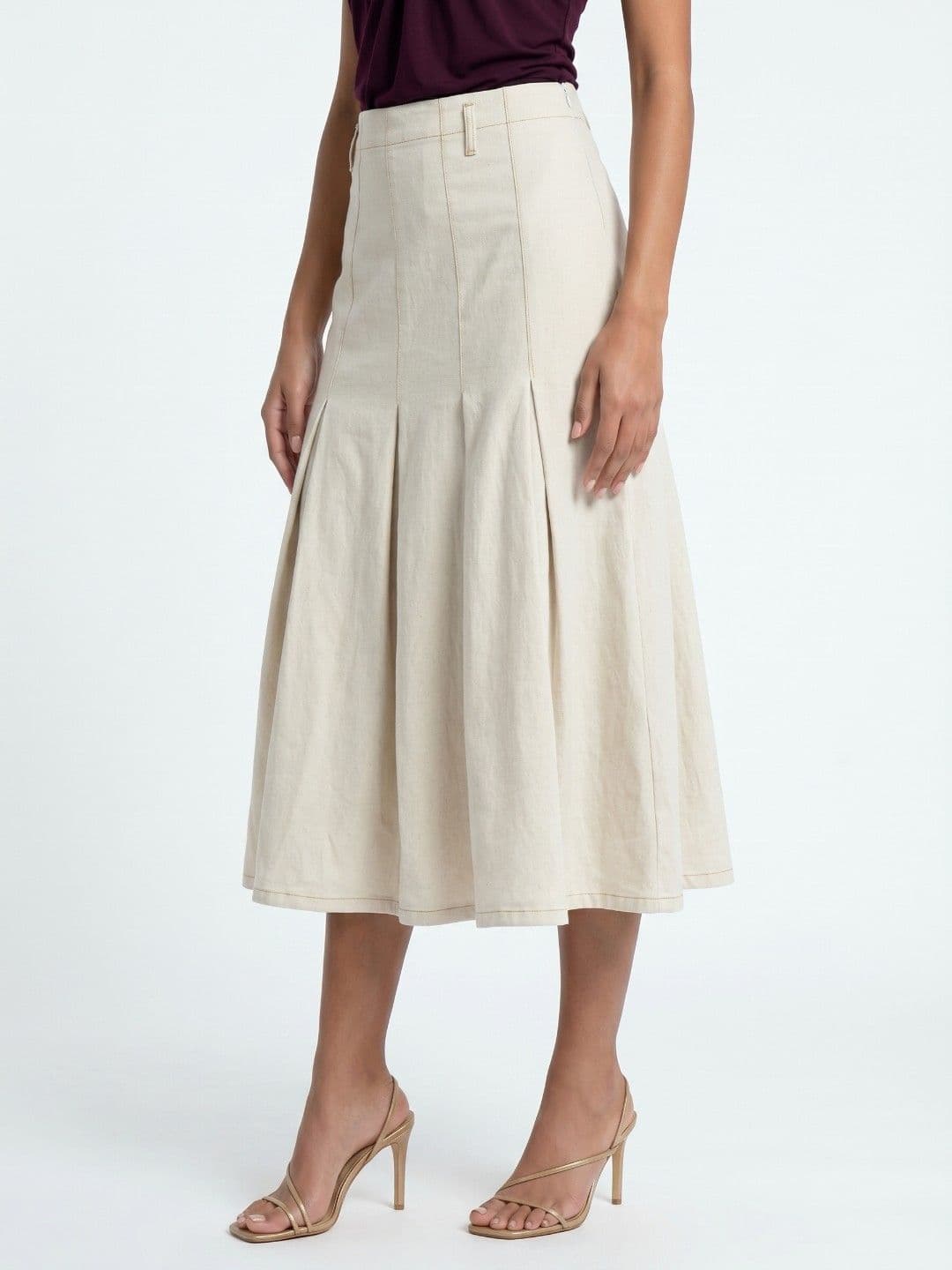 glitchez Women Pleated Denim Midi A-Line Skirt - view 1
