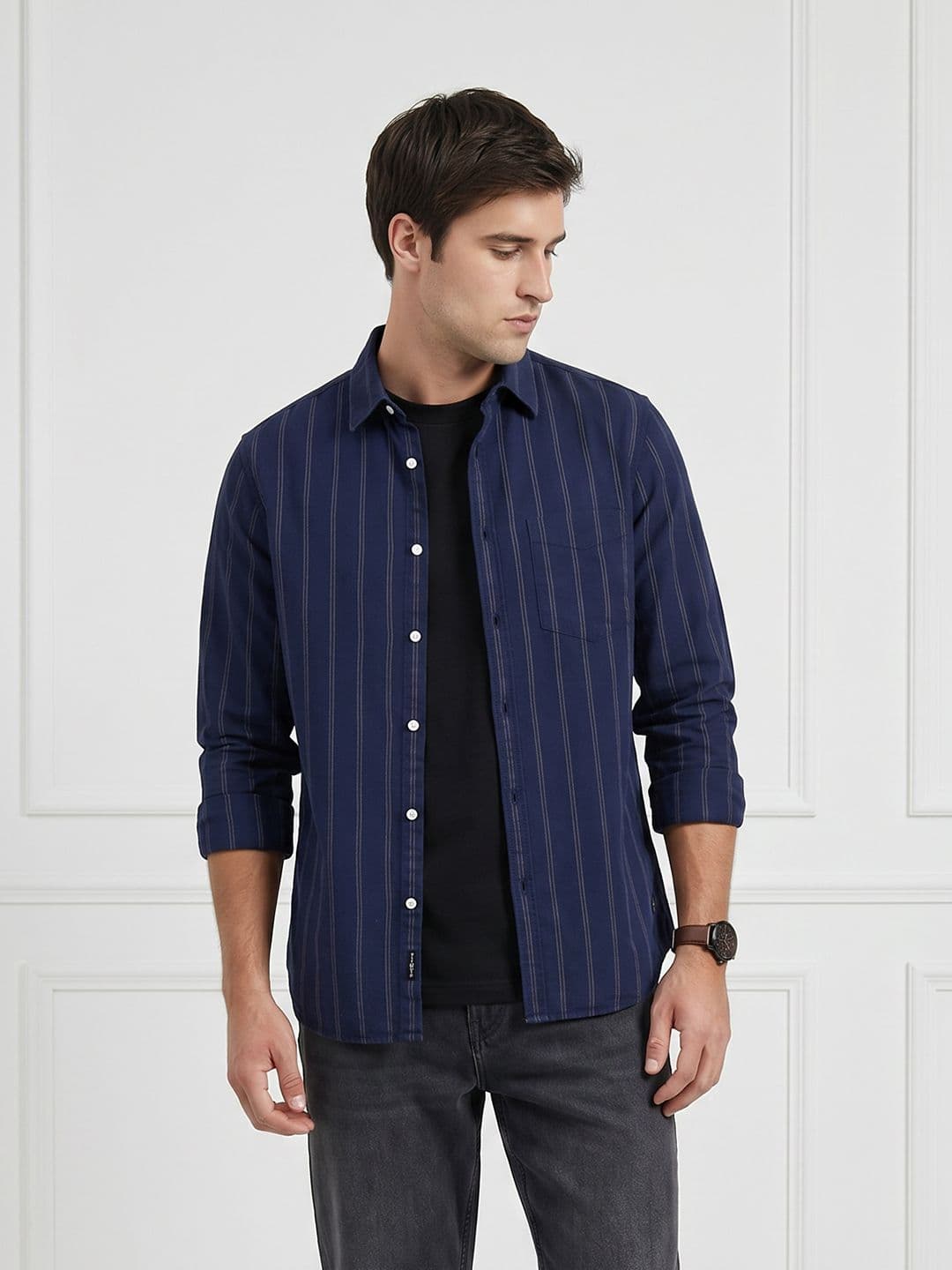 THE SHIRT CODE Striped Pure Cotton Casual Shirt - view 1