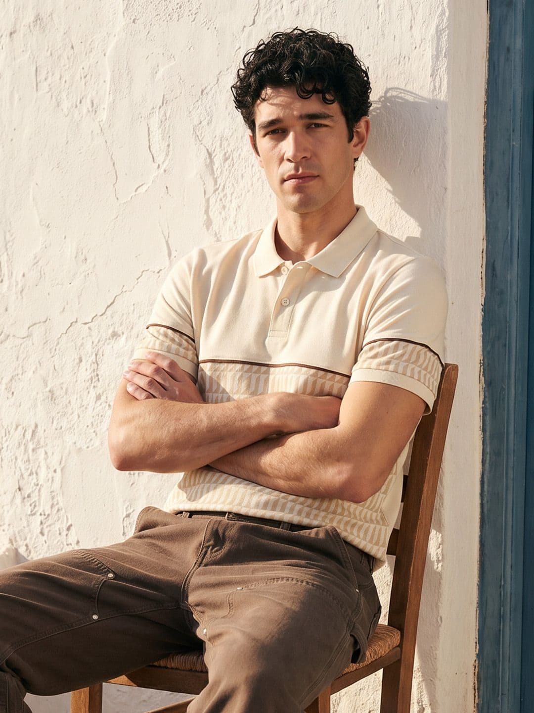 Mast & Harbour Geometric Printed Polo Collar T-shirt - view 1