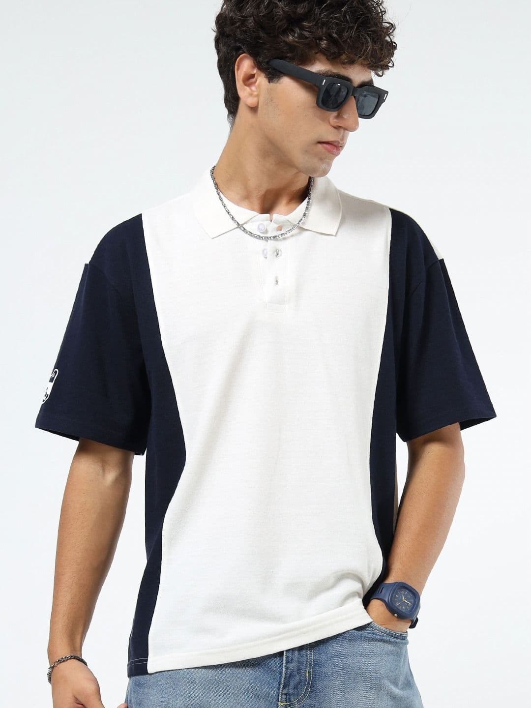 glitchez Men Colourblocked Polo Collar Relaxed Fit T-shirt - view 1