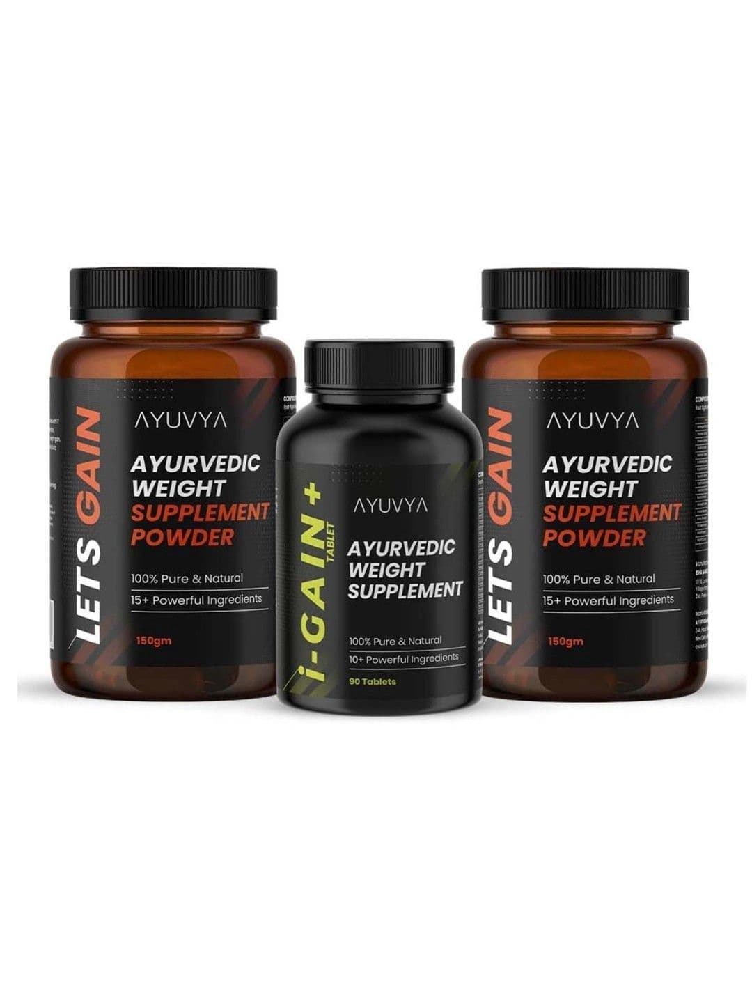Ayuvya Set Of 3 i-Gain+ Weight Gainer Tabs & Lets Gain Mass Gain Powder-90 Tab & 150g - view 1
