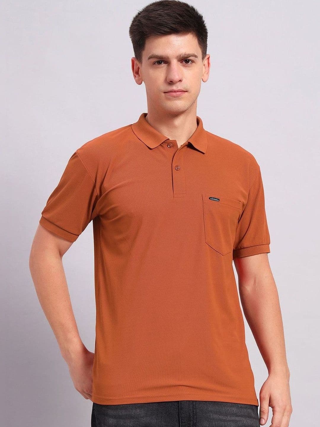 Resilience Brown Solid Polo Collar Regular Fit T-shirt - view 1