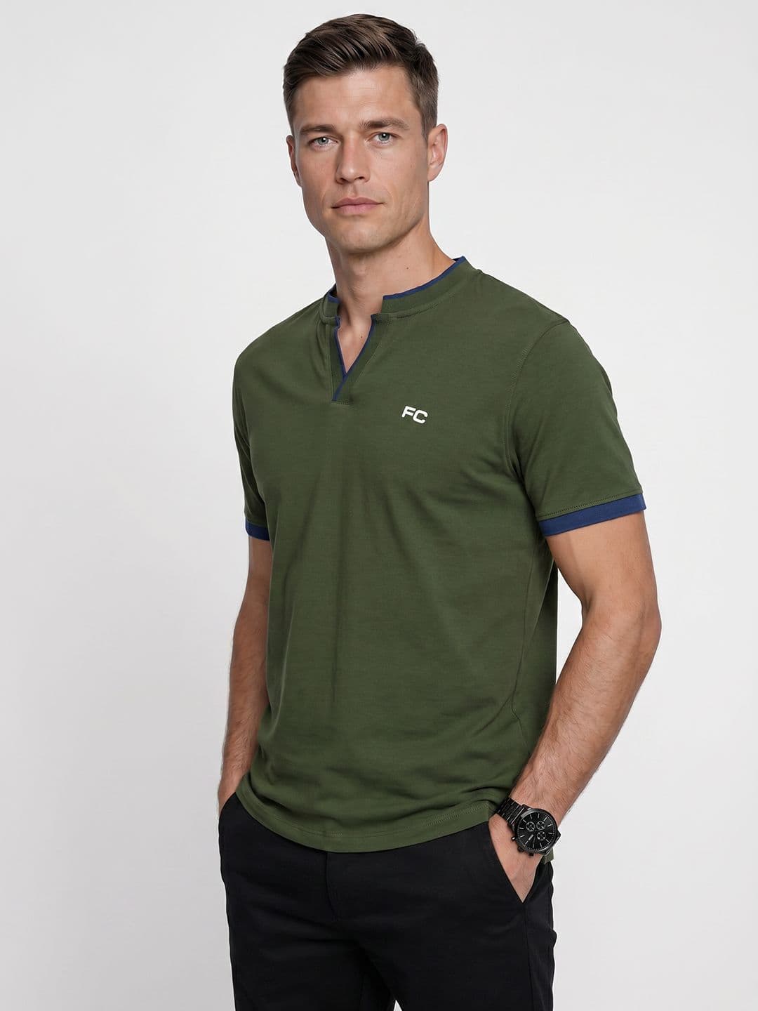 French Connection Brand Logo Henley Neck T-shirt - view 1
