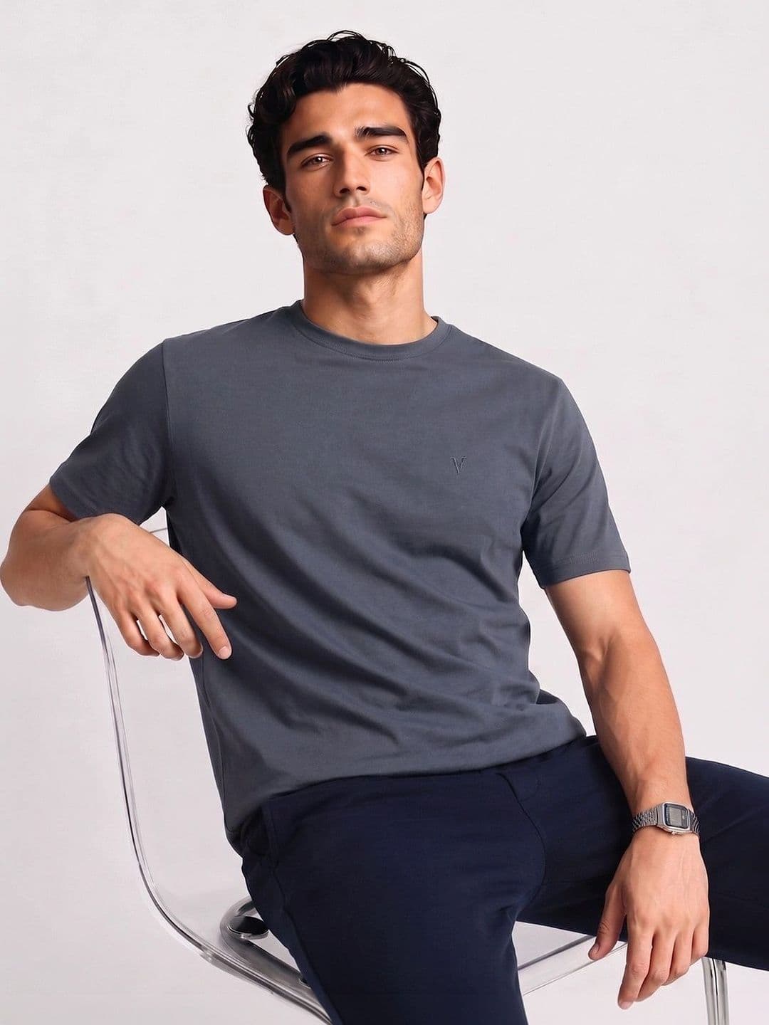 Van Heusen Innerwear Van Heusen Men Cotton Crew Neck Solid T-Shirt Regular Fit Short Sleeves Soft Breathable - view 1