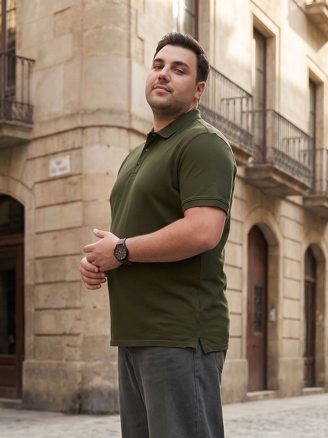 Sztori Plus Size Polo Collar Pure Cotton T-shirt - view 1