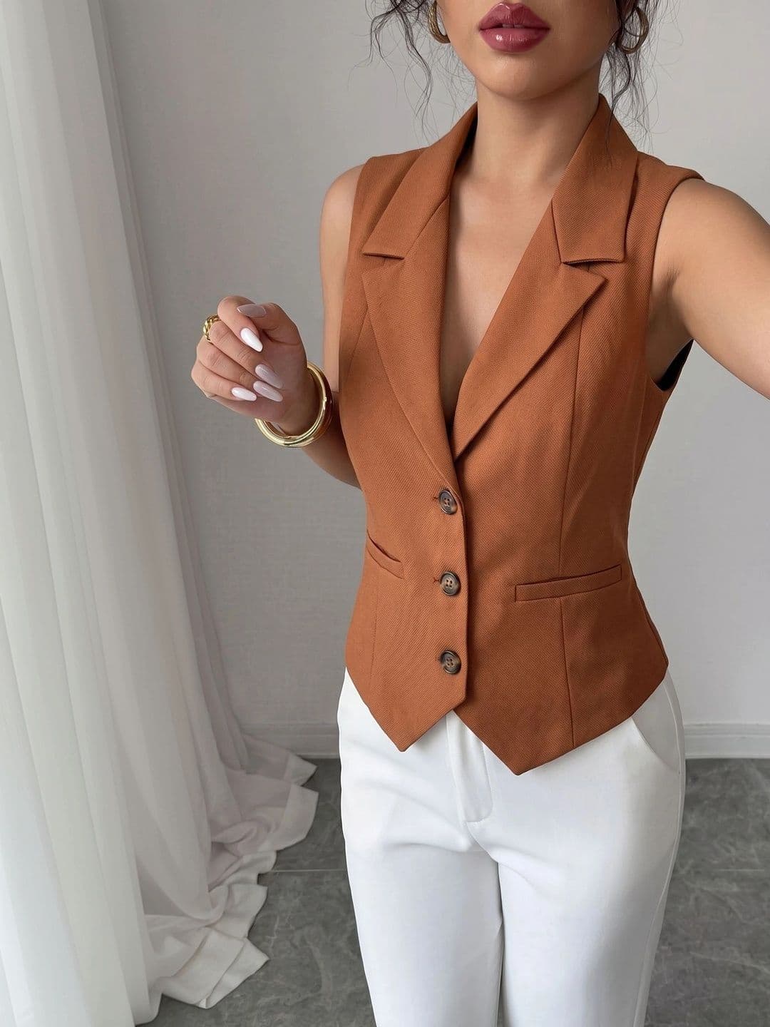 NEW-18 V-Neck Woven Formal Waistcoat - view 1