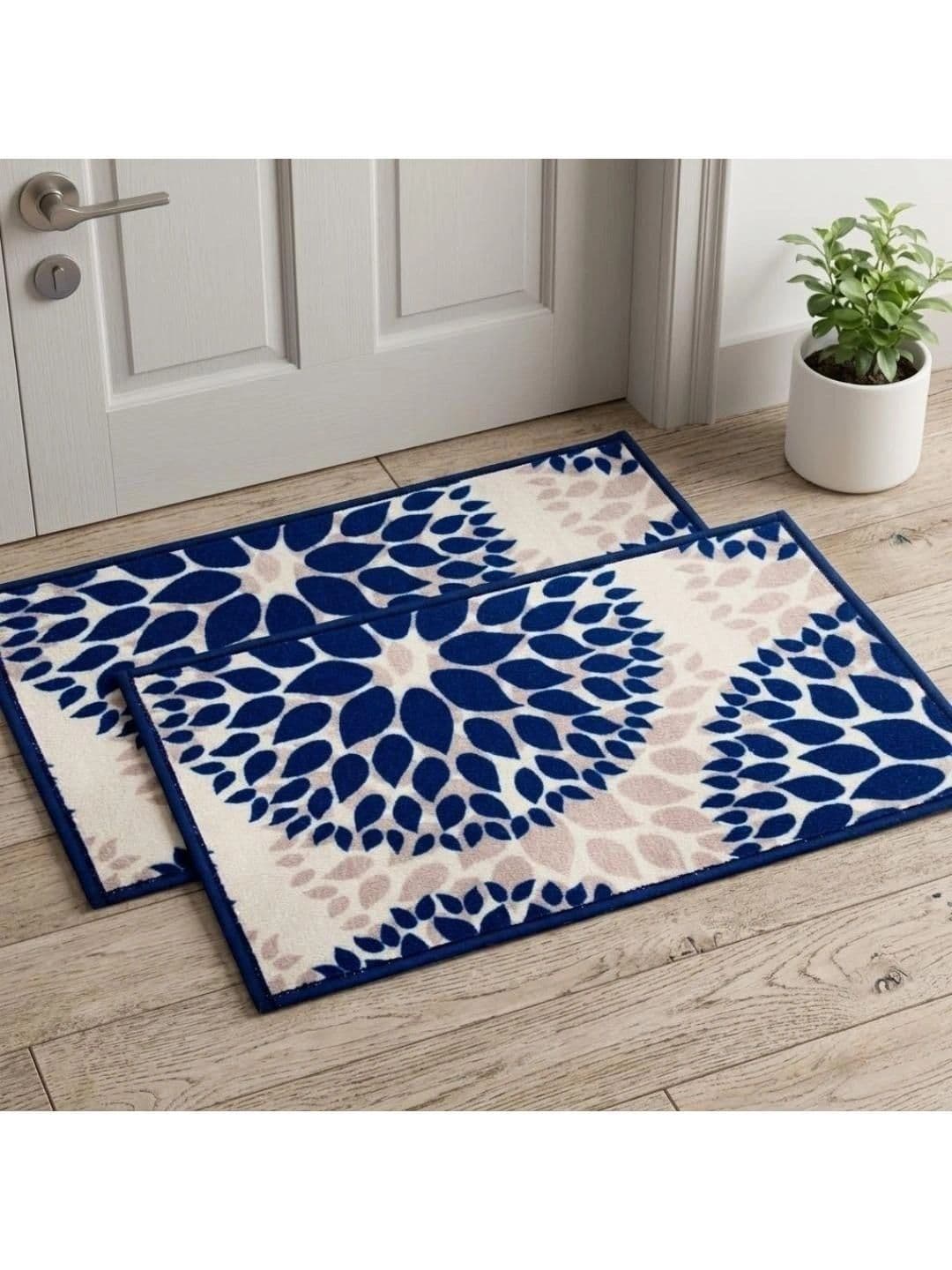 Athom Trendz Blue & White 2 Pieces Floral Printed Anti Slip Doormat 57x37cm - view 1