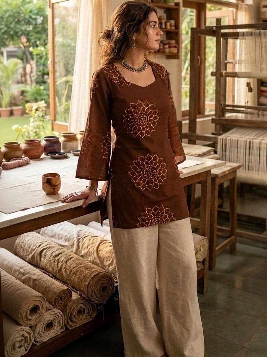 Anouk Rustic Ethnic Motifs Printed Square Neck Pure Cotton Kurti - view 1
