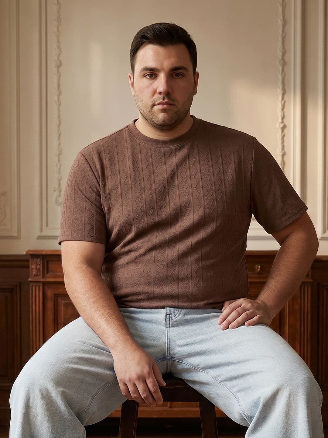 Sztori Plus Size Textured Round Neck T-shirt - view 1