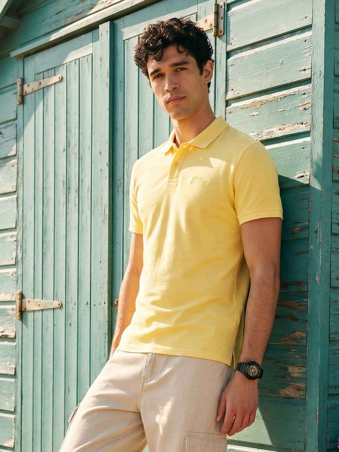 Mast & Harbour Brand Logo Embroidered Polo Collar Pure Cotton T-Shirt - view 1