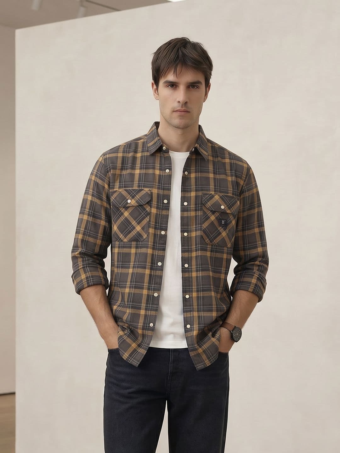 THE SHIRT CODE Checked Pure Cotton Casual Shirt - view 1