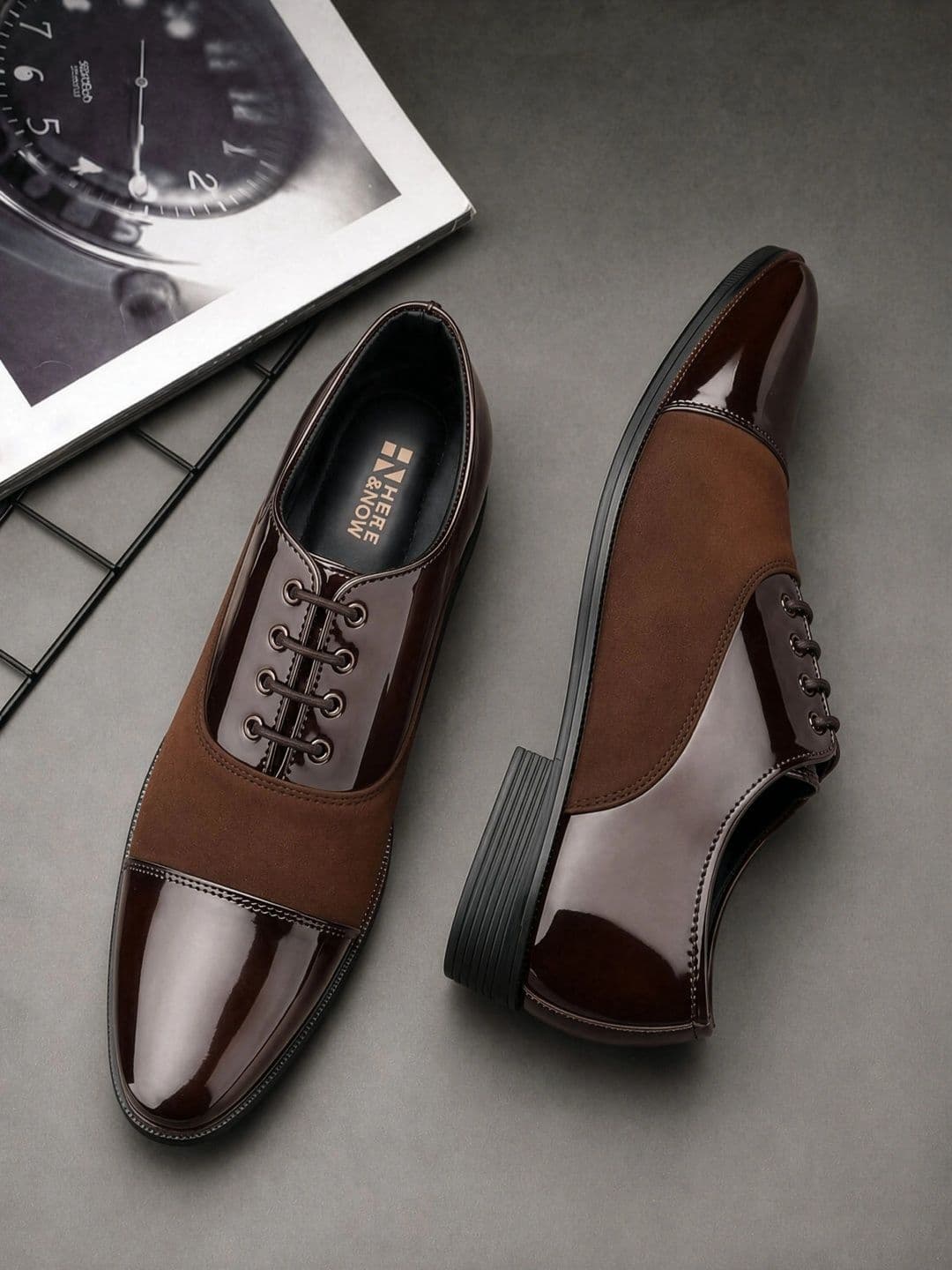 HERE&NOW Men Textured Pointed Toe Lace-Ups Formal Oxfords - view 1
