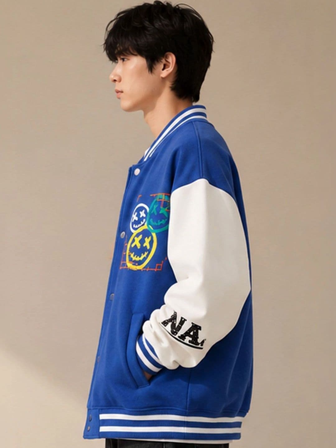 StyleCast Men Colourblocked Varsity Jacket with Embroidered - view 1