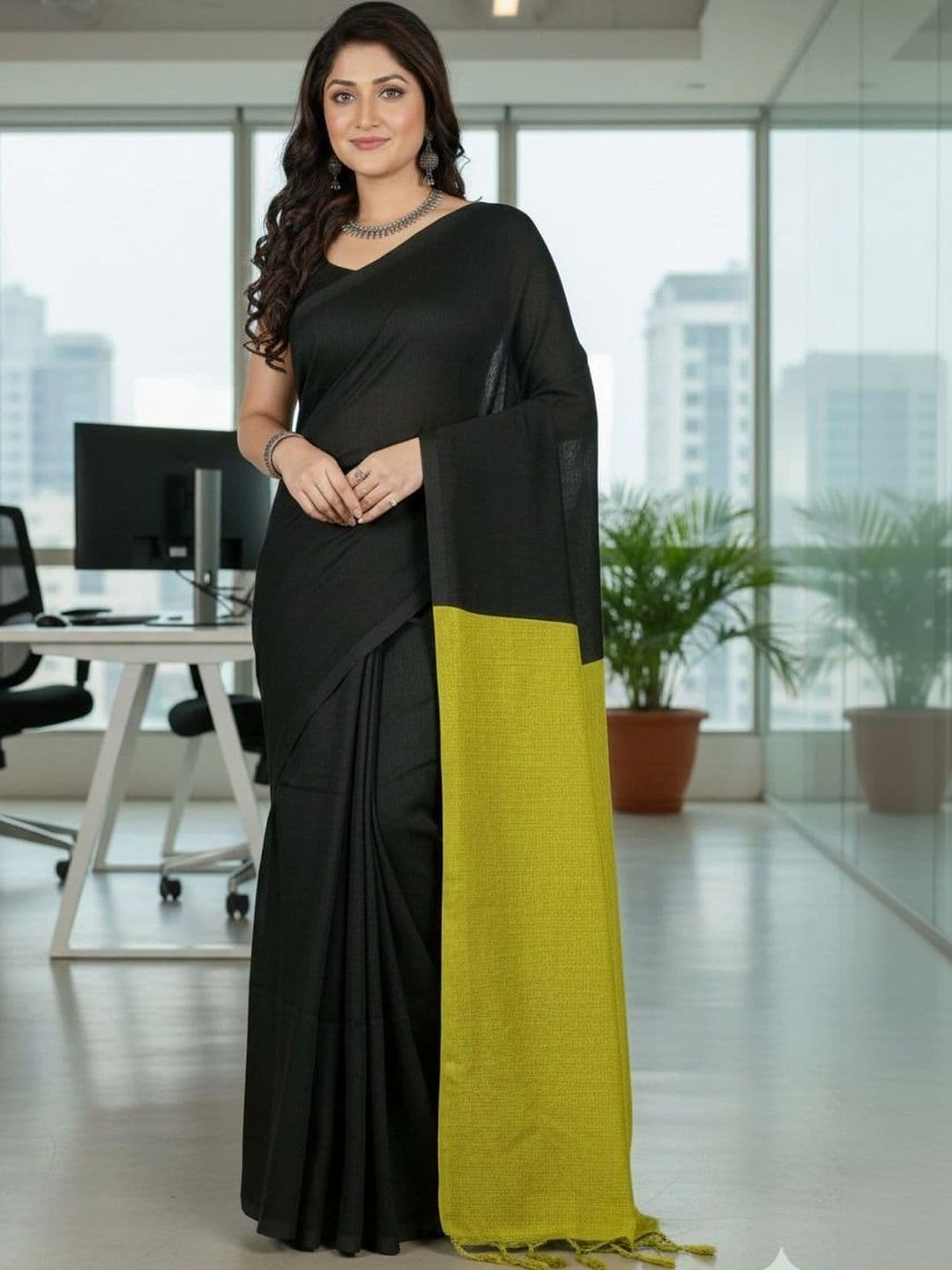BongAp Colourblocked Pure Cotton Saree - view 1