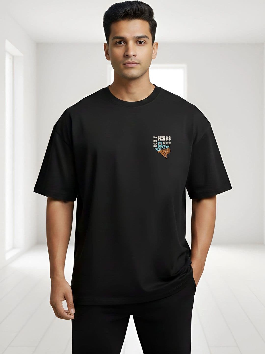 Black Pigeon Black Graphic Oversized T-shirt with Drop-Shoulder Sleeves - view 1