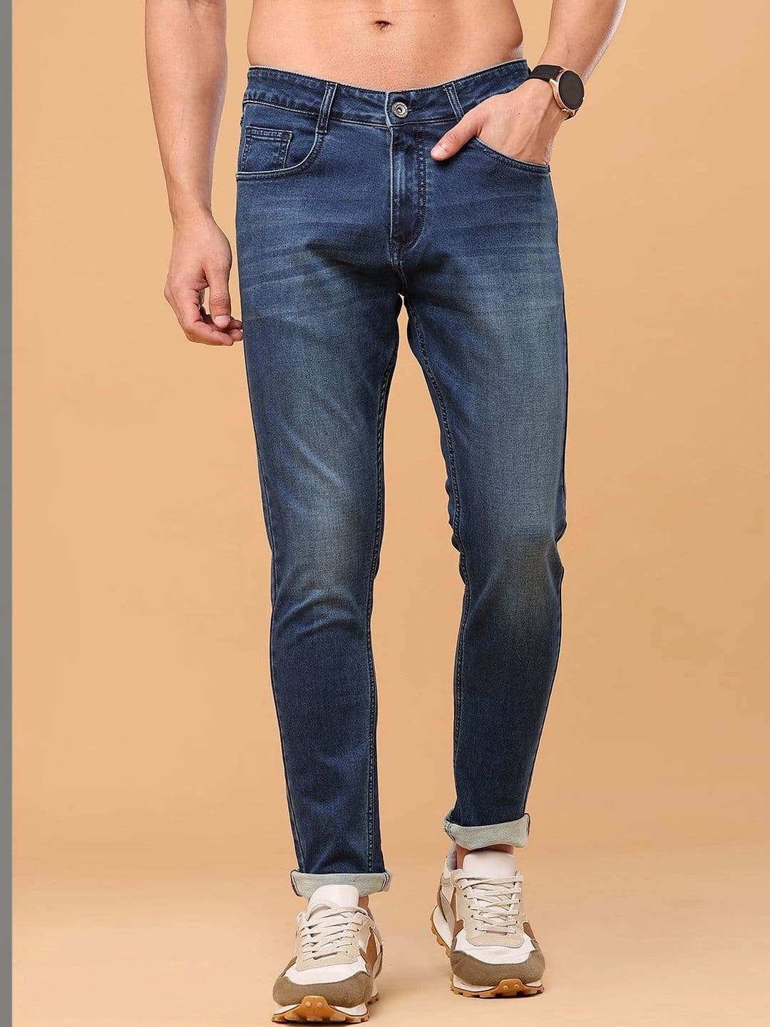 V-Mart Men Regular Fit Mid-Rise Low Distress Cuffed Hem Jeans - view 1