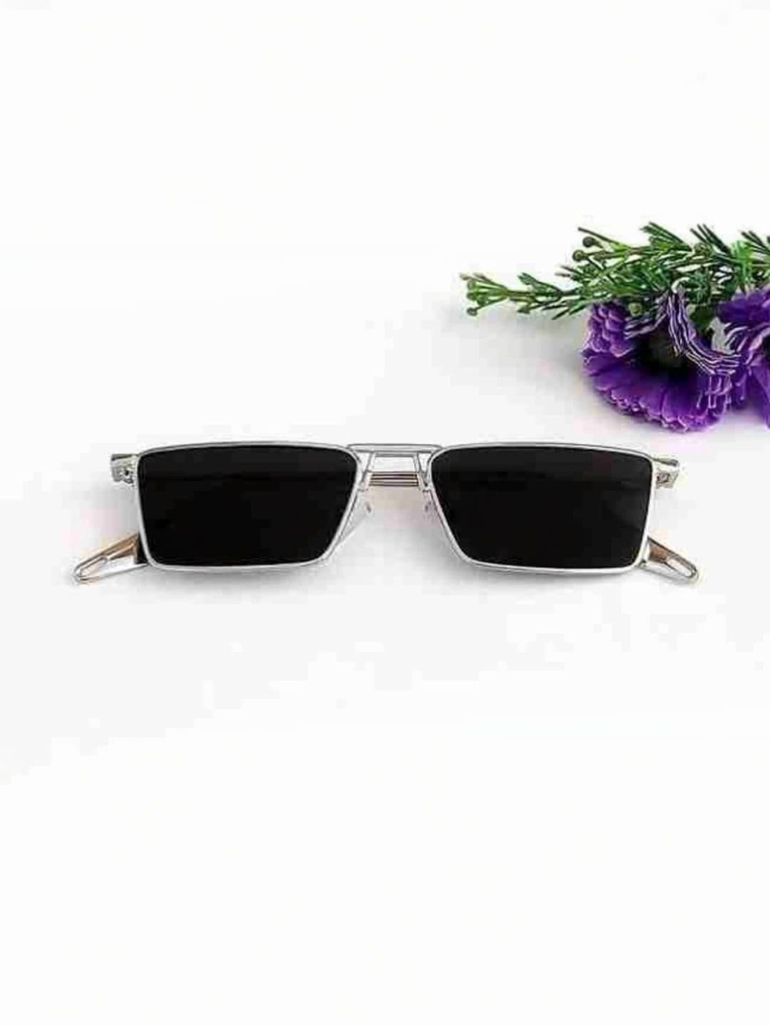 SPADEACES Unisex Black Lens & Silver-Toned Rectangle Sunglasses with - view 1