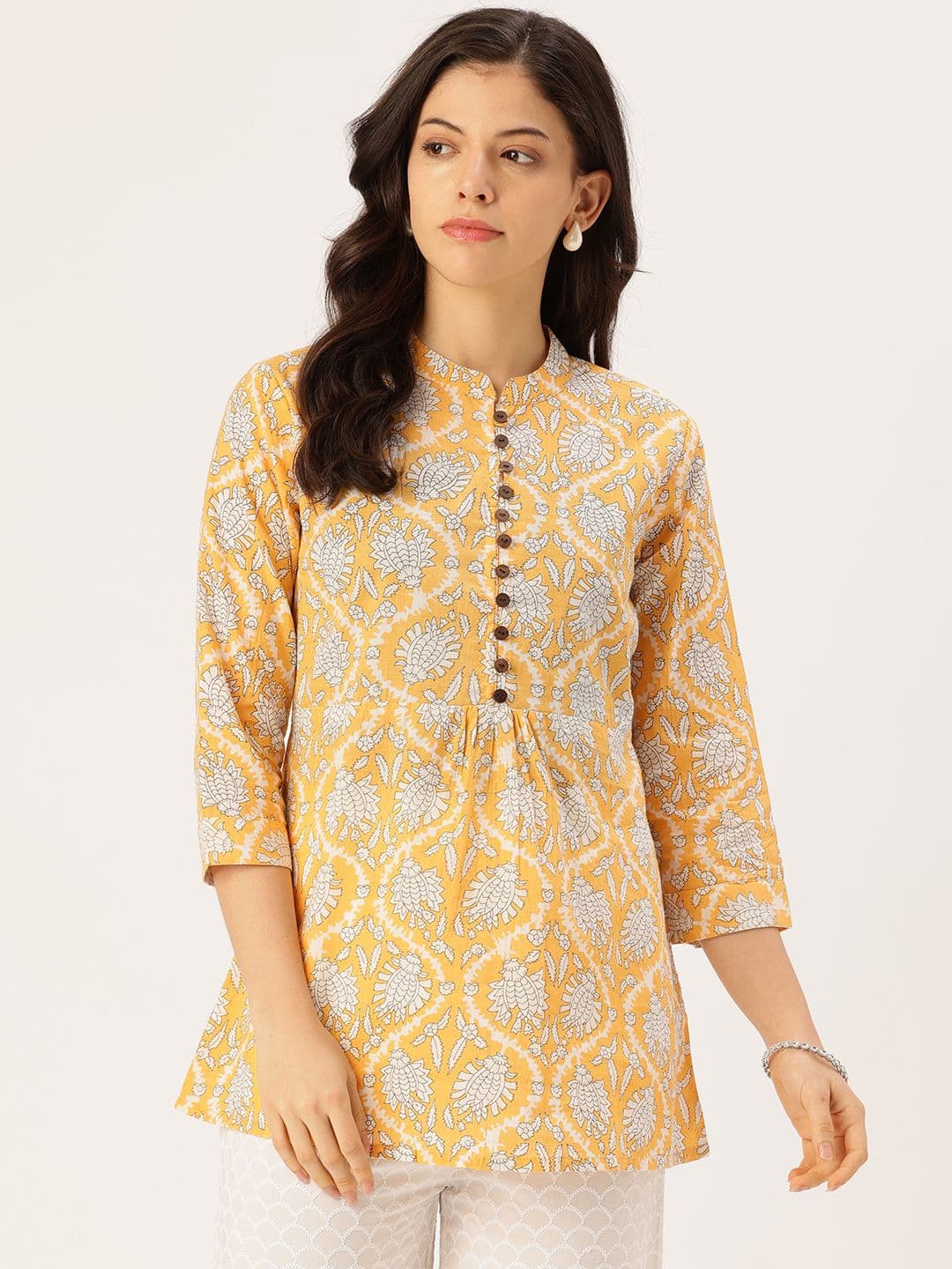 FERANOID Ethnic Motifs Printed Pure Cotton Blend Empire Kurti - view 1