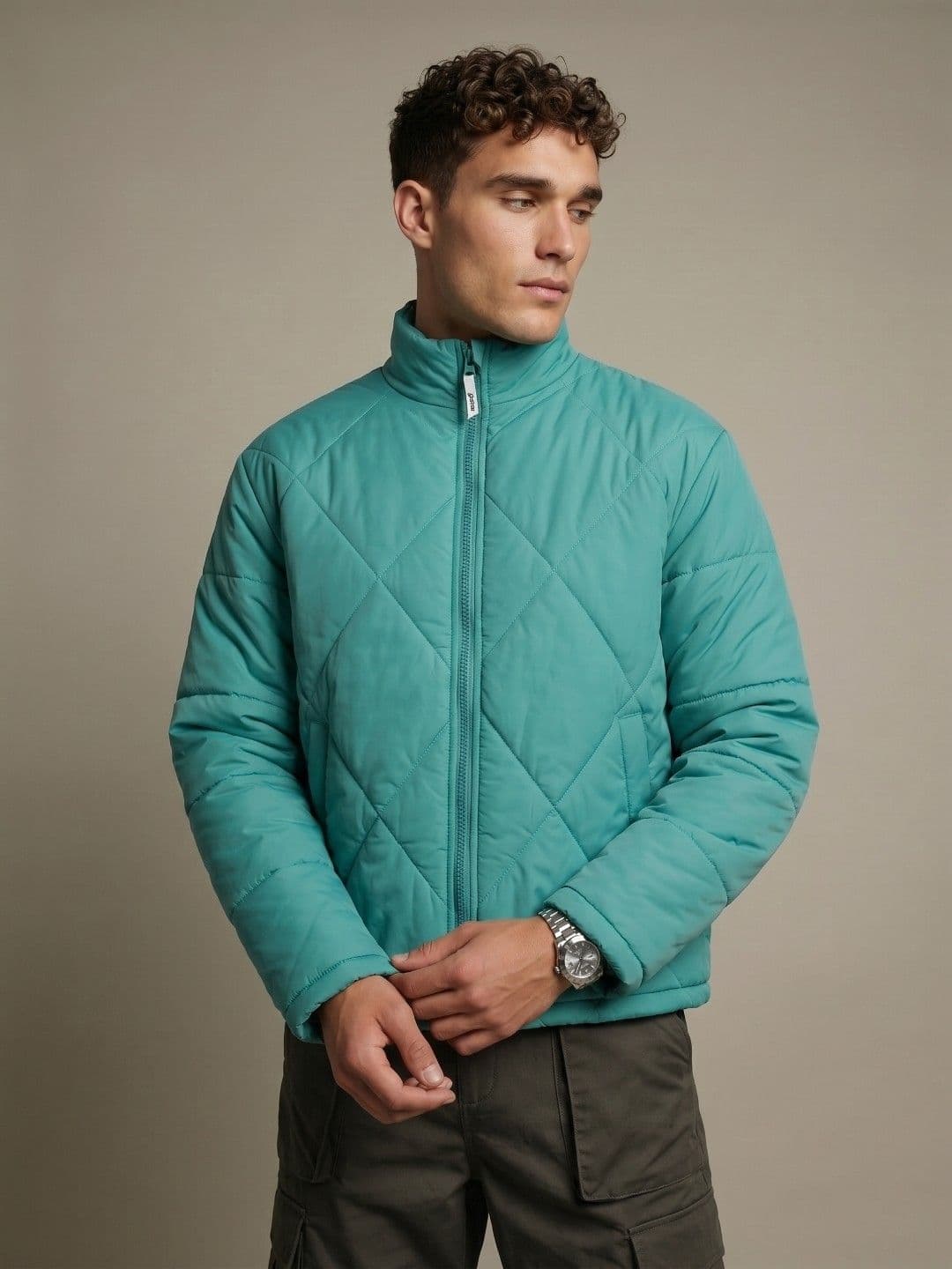 glitchez Stand Collar Relaxed Fit Quilted Jacket - view 1