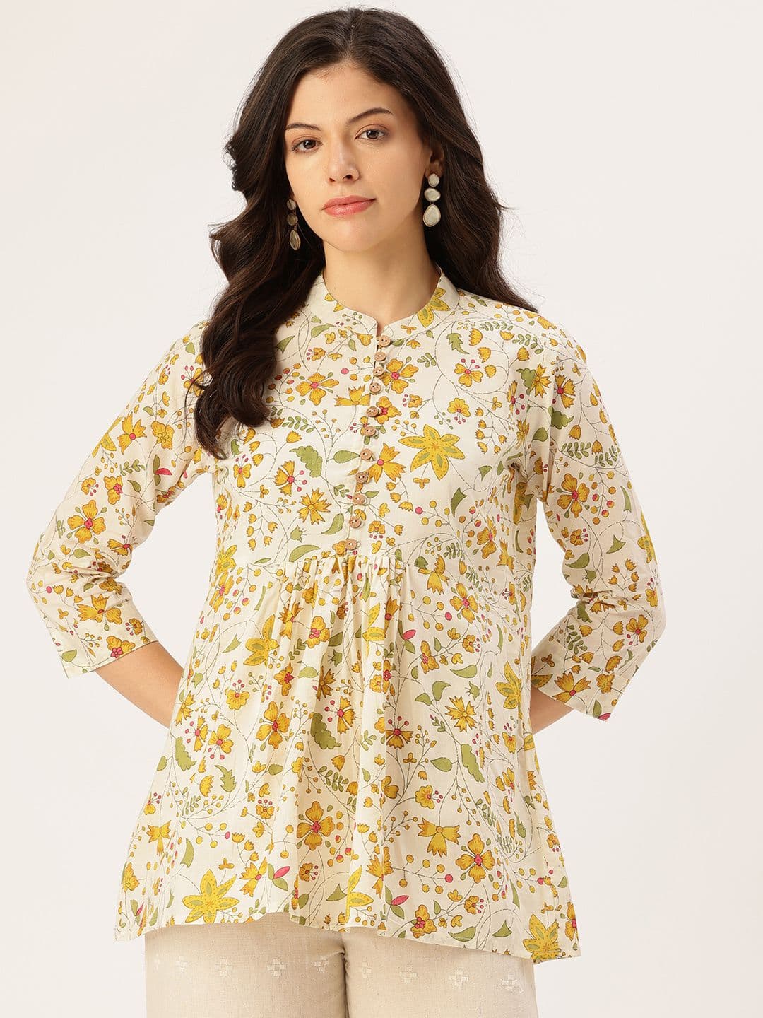 FERANOID Floral Printed Pure Cotton Blend Empire Kurti - view 1