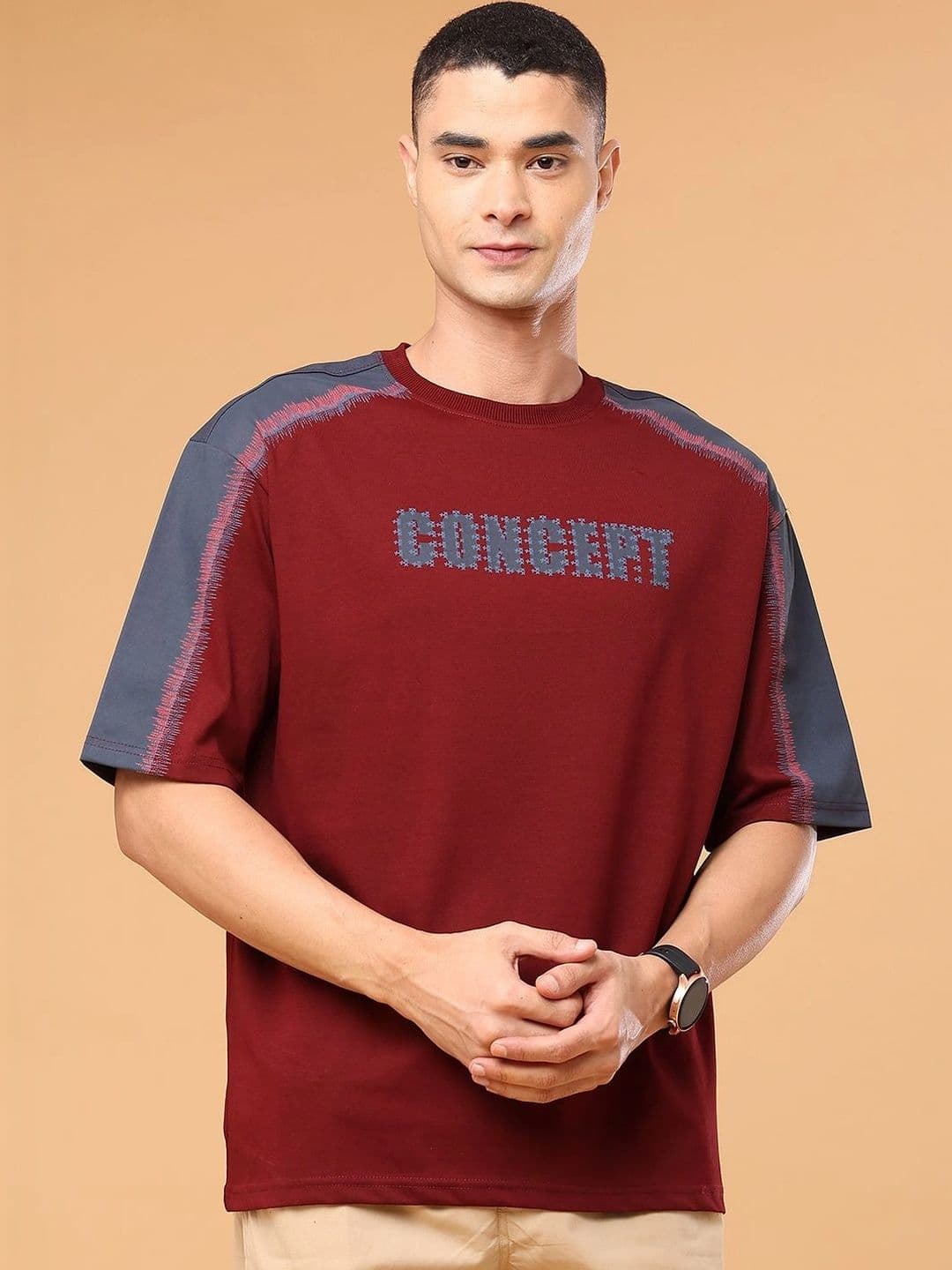 V-Mart Men Typography Colourblocked T-shirt - view 1