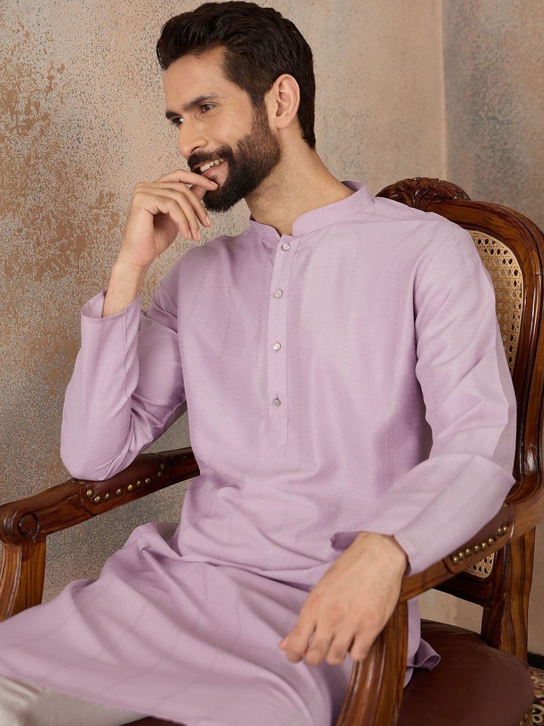House of Pataudi Mandarin Collar Calf Length Straight Kurta - view 1