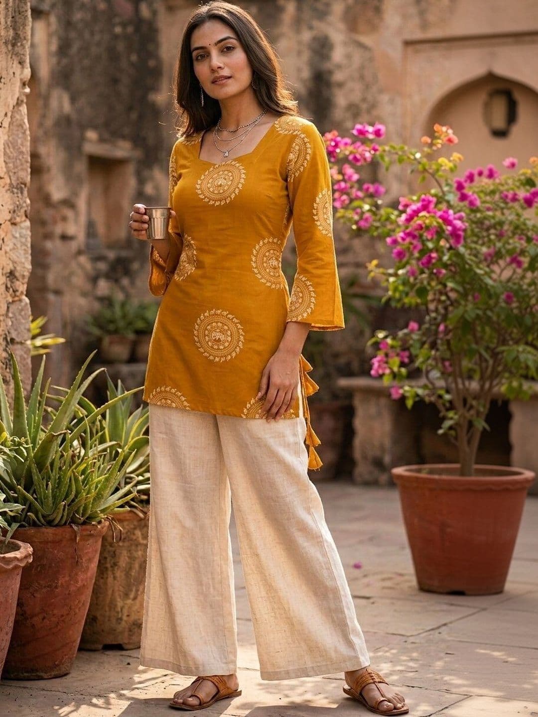 Anouk Rustic Ethnic Motifs Printed Square Neck Pure Cotton Kurti - view 1