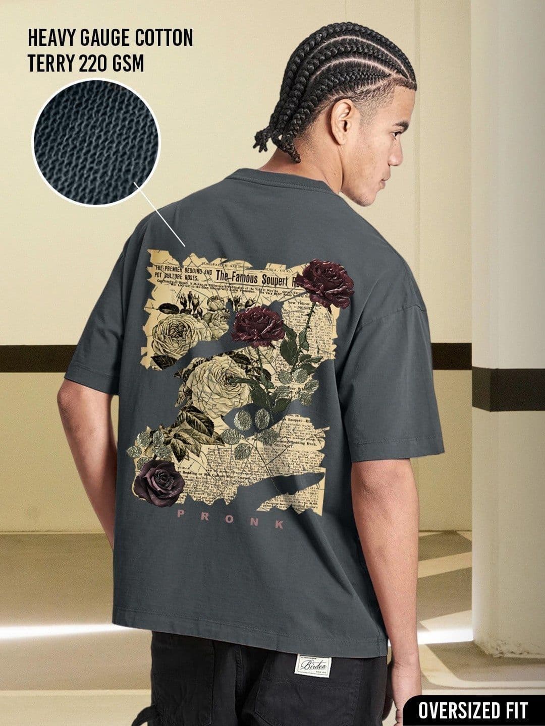 PRONK Graphic Printed Round Neck Drop Shoulder Sleeves Cotton Oversized T-shirt - view 1
