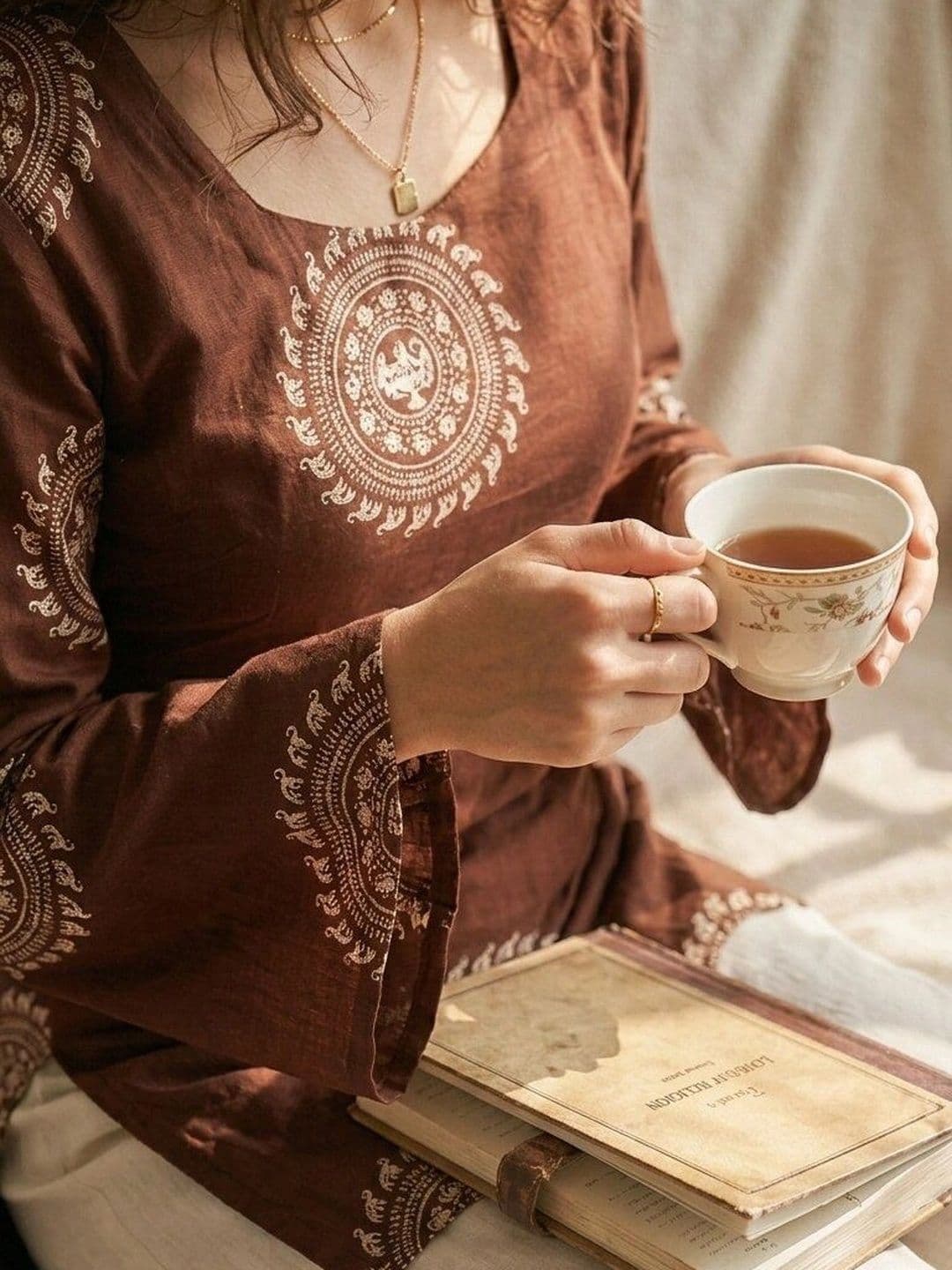Anouk Rustic Ethnic Motifs Printed Square Neck Flared Sleeves Pure Cotton Kurti - view 1