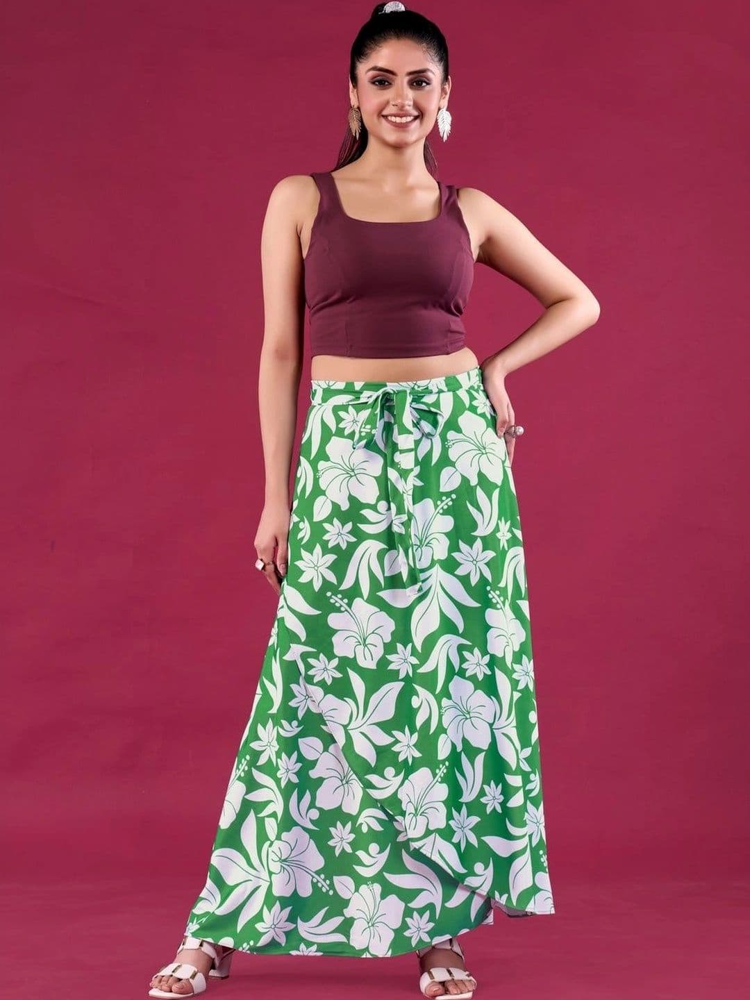 Moda Rapido Women Cotton Cambric Floral Tropical Maxi Wrap Skirt - view 1