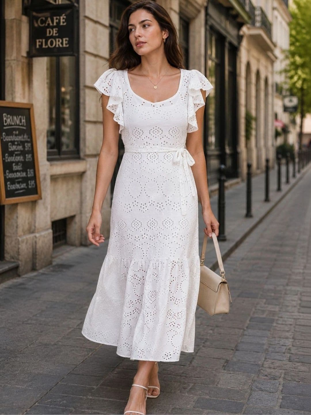 R.Code by The Roadster Life Co. Embroidered Flutter Sleeve Ruffled A-Line Midi Dress - view 1