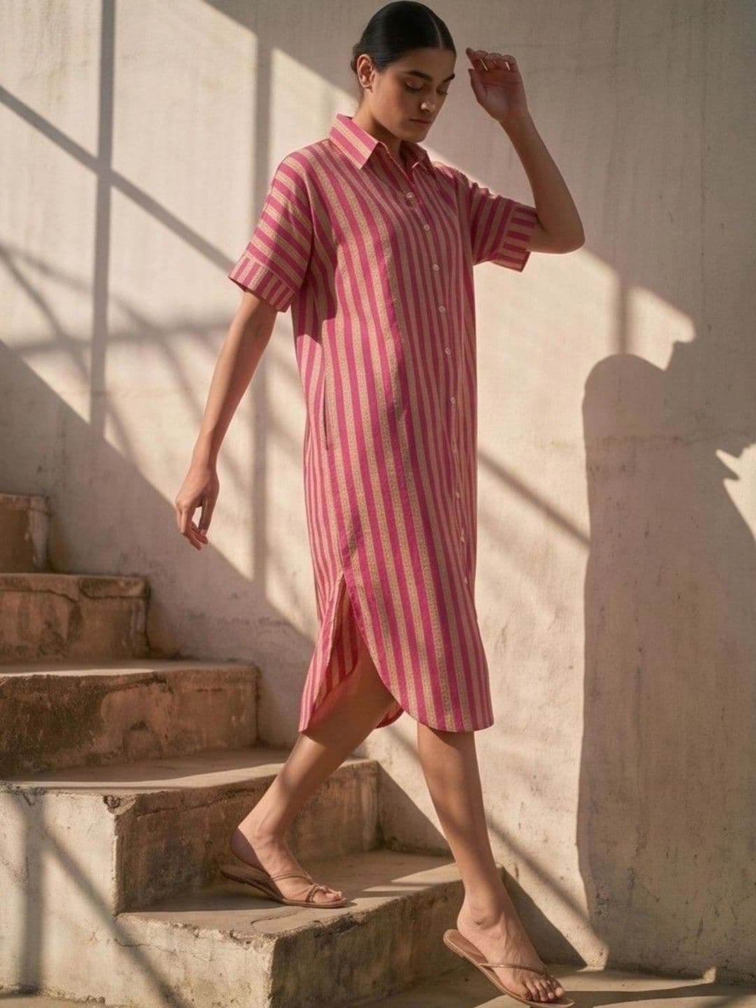 JAIPURRANG Striped Shirt Midi Dress - view 1