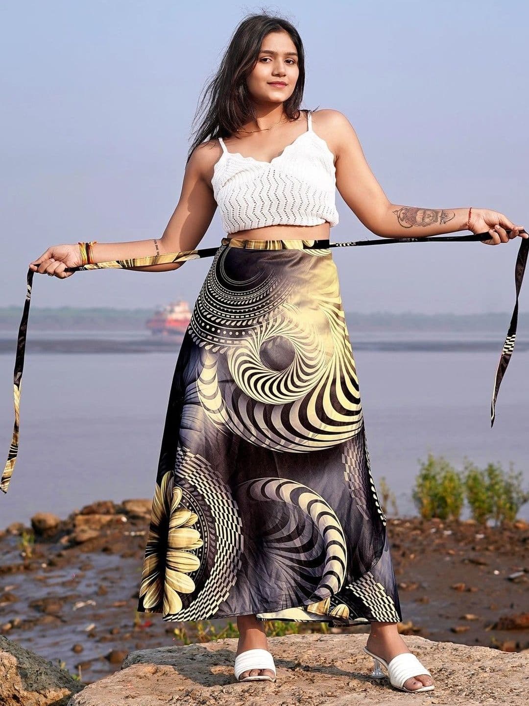 Moda Rapido Women Cotton Cambric Abstract Maxi Wrap Skirt - view 1