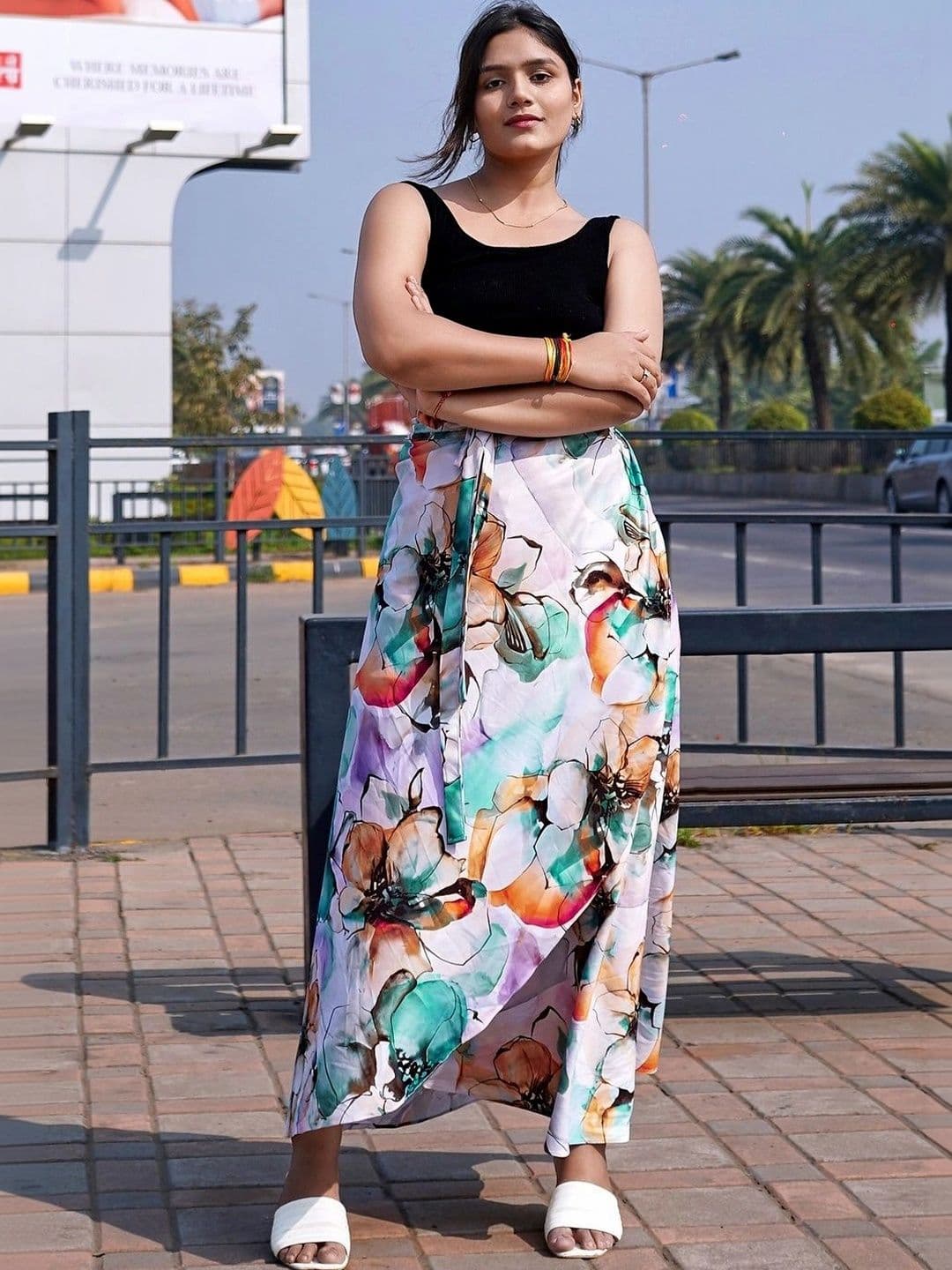 Moda Rapido Women Cotton Cambric Floral Front Slit Maxi Wrap Skirt - view 1