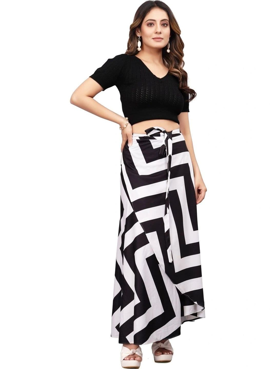 Moda Rapido Women Cotton Cambric Geometric Front Slit Maxi Wrap Skirt - view 1