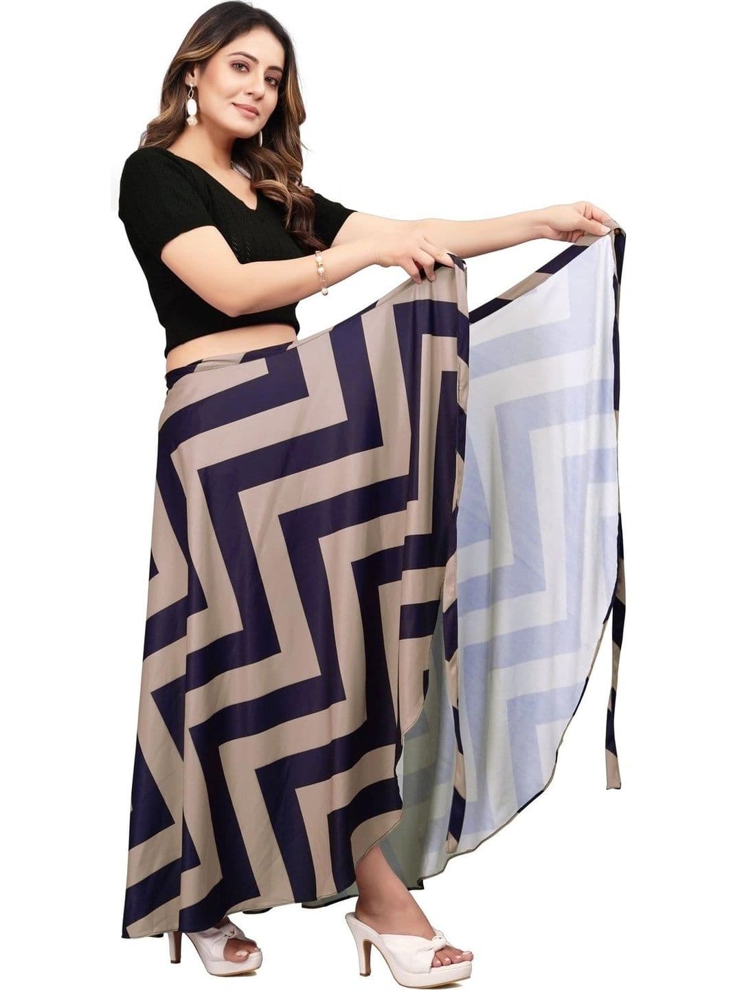 Moda Rapido Women Cotton Cambric Geometric Front Slit Maxi Wrap Skirt - view 1