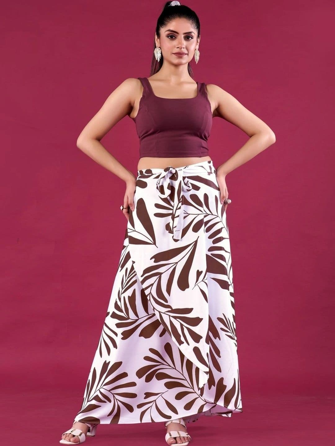 Moda Rapido Cotton Cambric Floral Tropical Front Slit Maxi Wrap Skirt - view 1