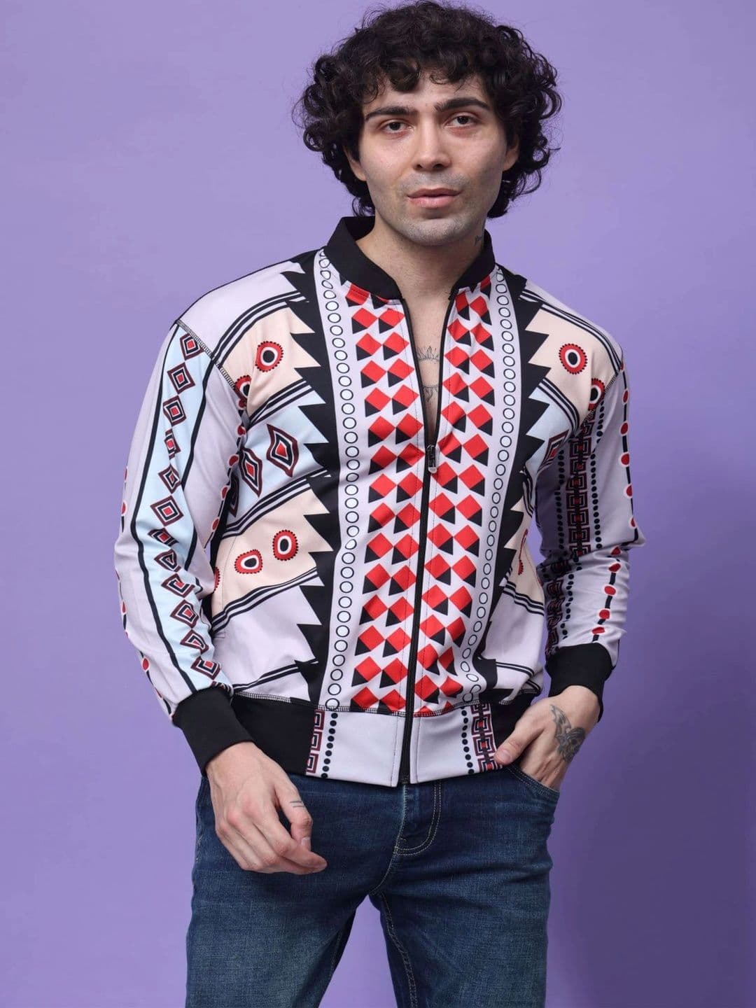 Flirty Soul Men Geometric Bomber Jacket - view 1