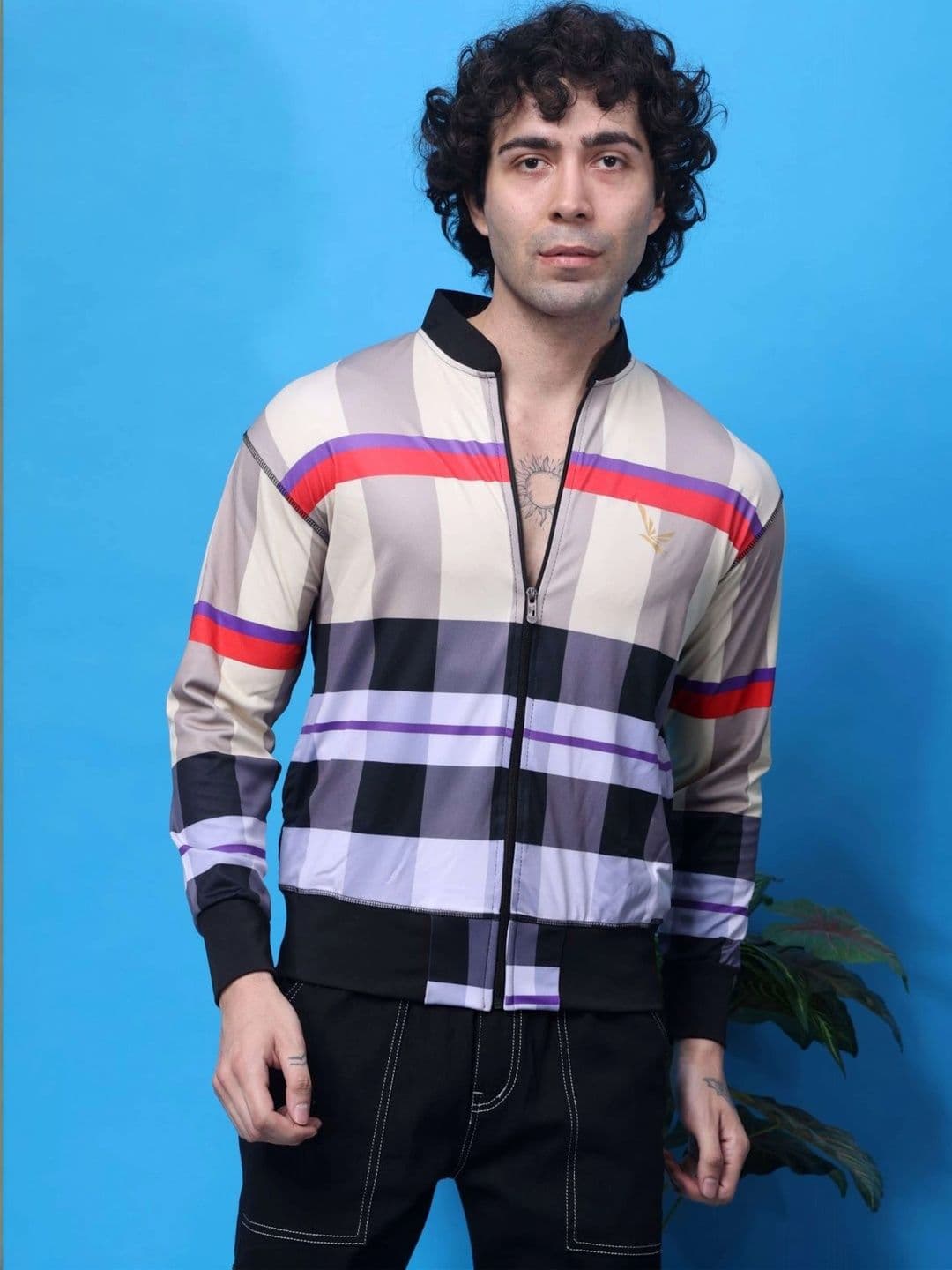 Flirty Soul Men Checked Bomber Jacket - view 1