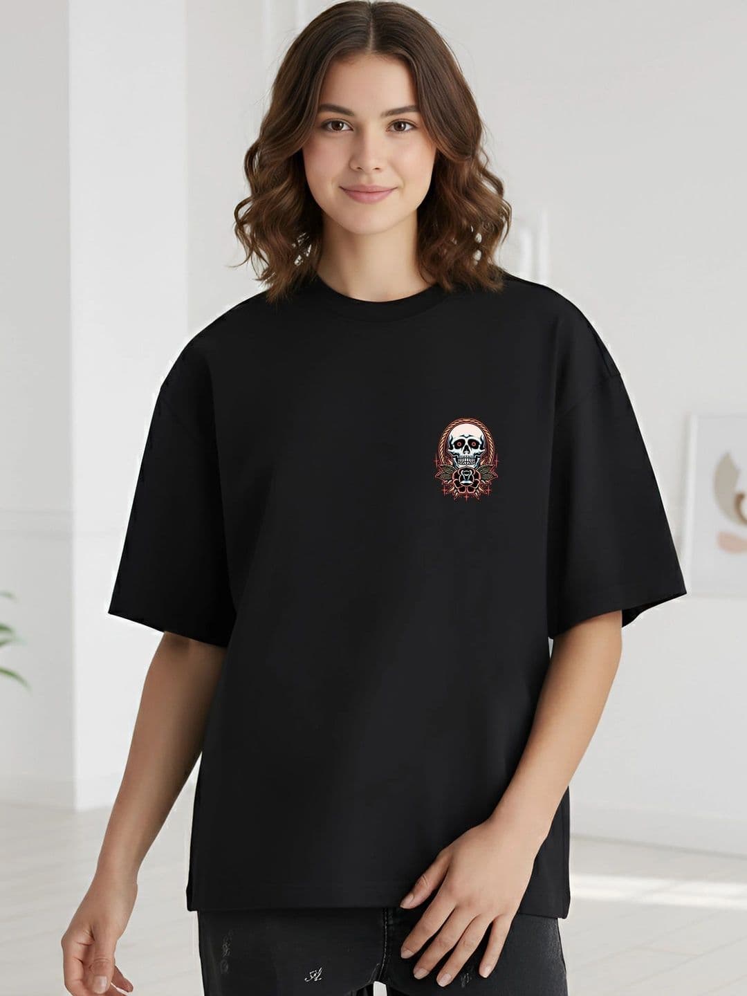 Black Pigeon Black Graphic Oversized Round Neck T-shirt - view 1
