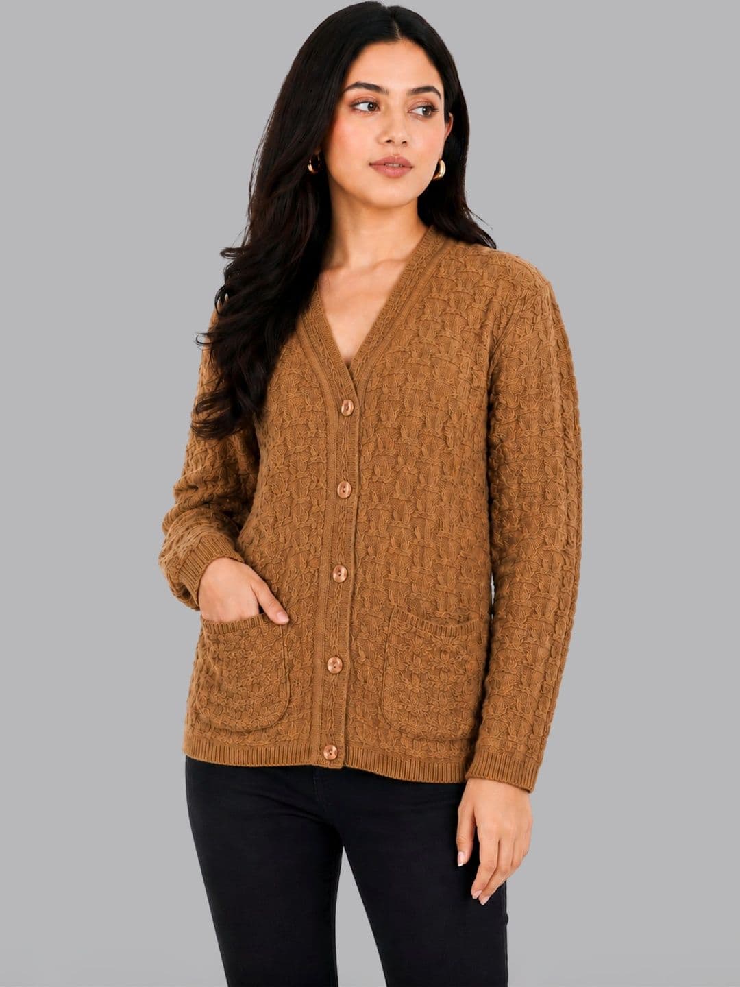HAUTEMODA Women Boucle Woollen Cardigan - view 1