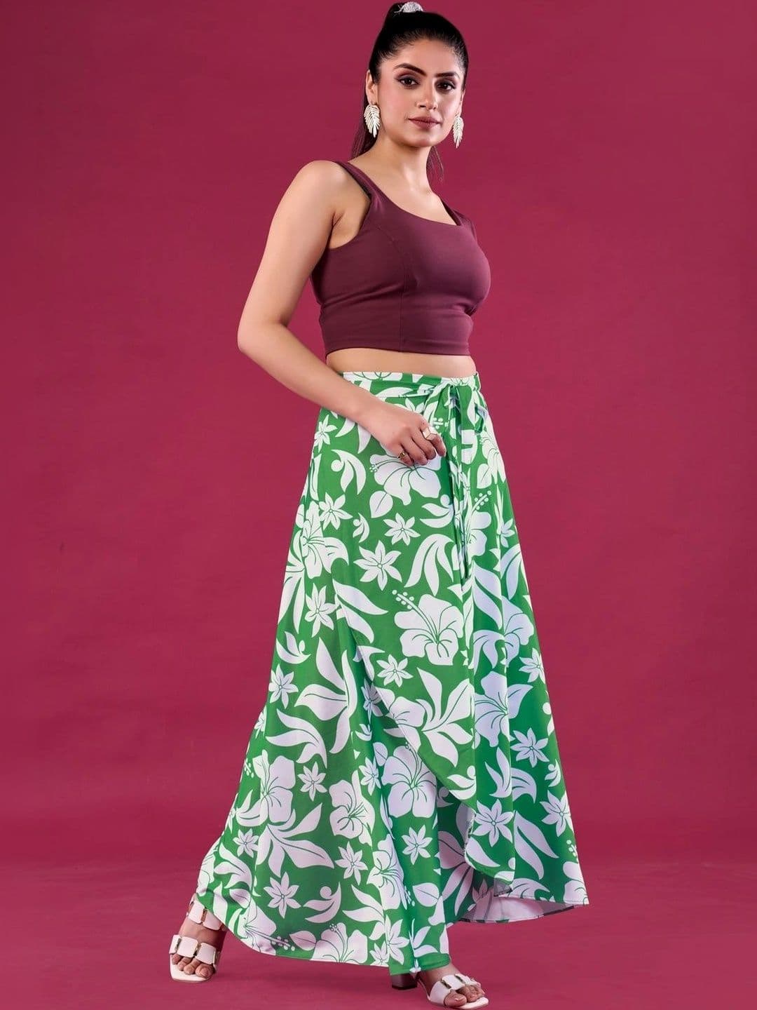 Moda Rapido Women Cotton Cambric Floral Tropical Front Slit Maxi Wrap Skirt - view 1