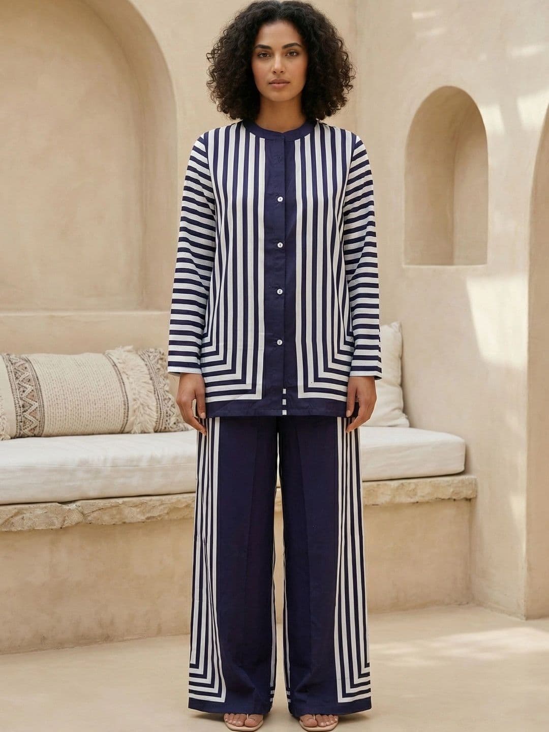 Aura By Sanskrutihomes Striped Shirt with Palazzos - view 1