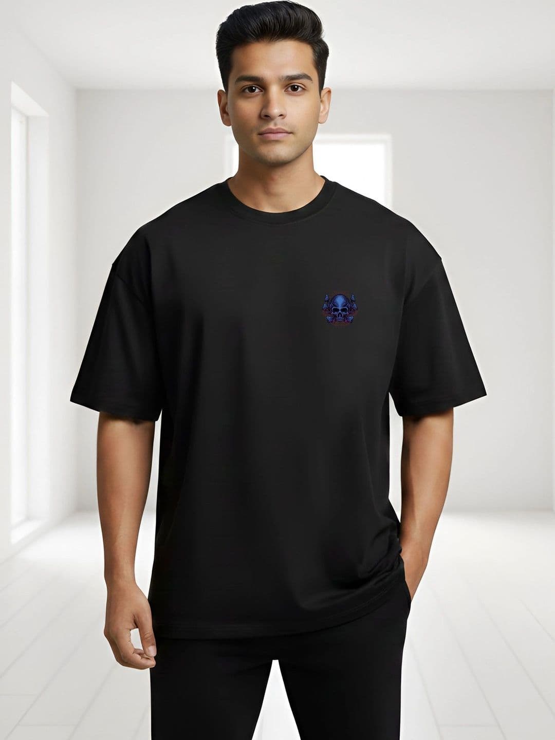 Black Pigeon Black Graphic Oversized T-shirt with Drop-Shoulder Sleeves - view 1