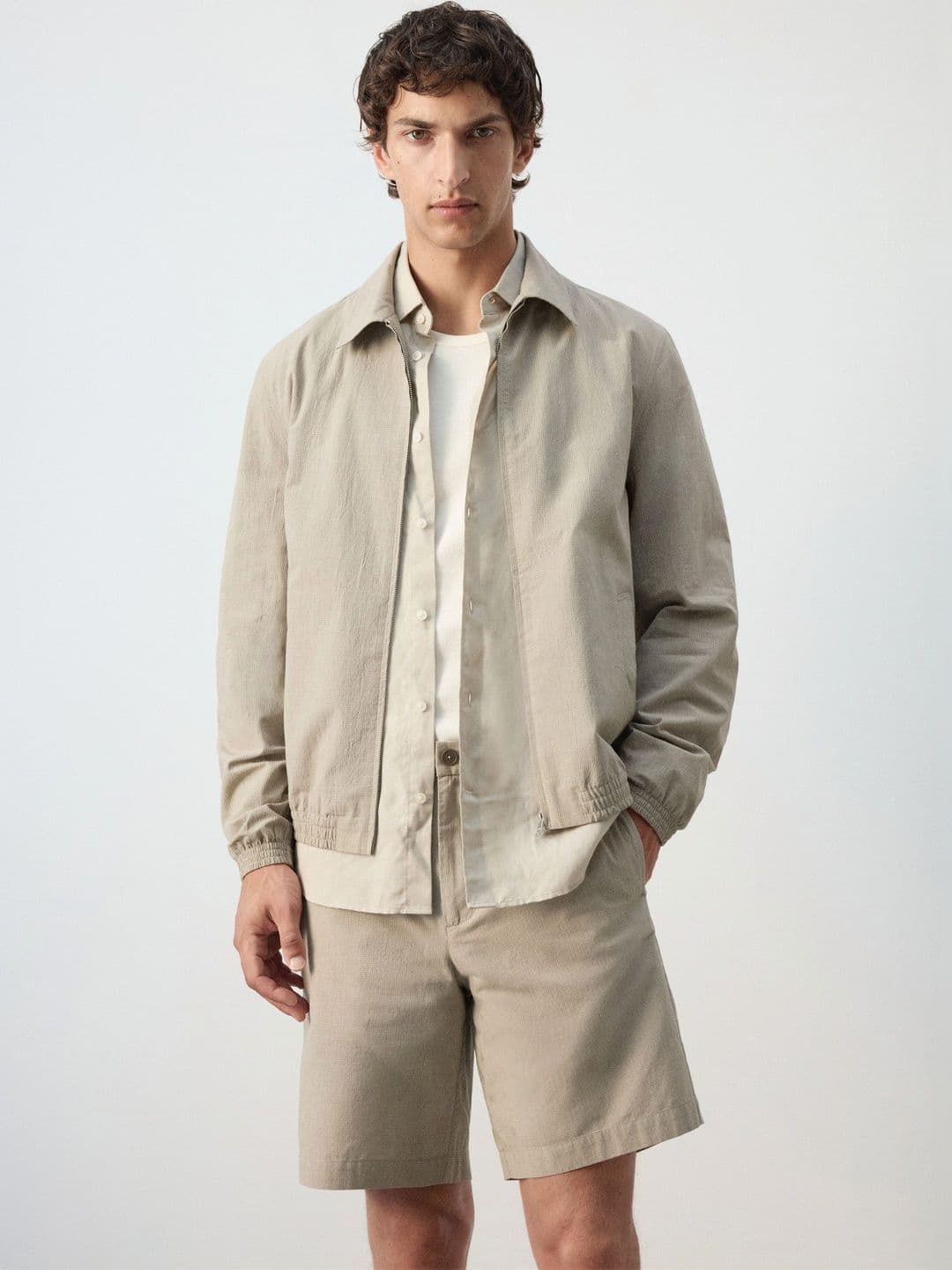 MANGO MAN Pure Cotton Textured Tailored Jacket - view 1