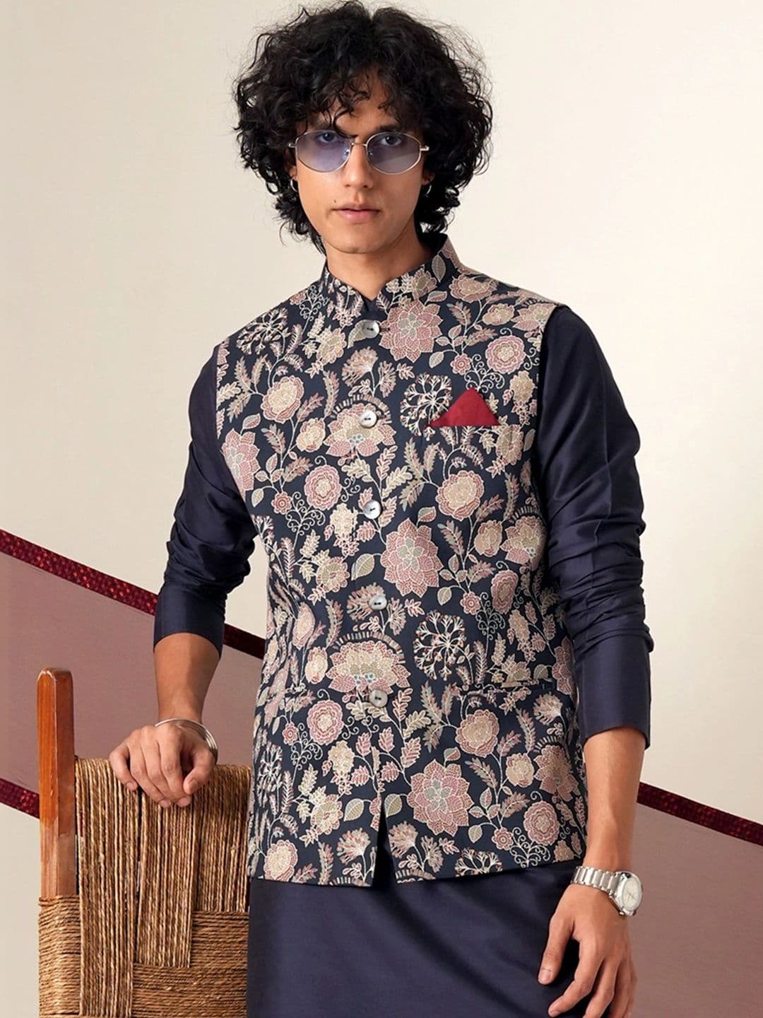 KISAH Printed Cotton Woven Nehru Jacket - view 1