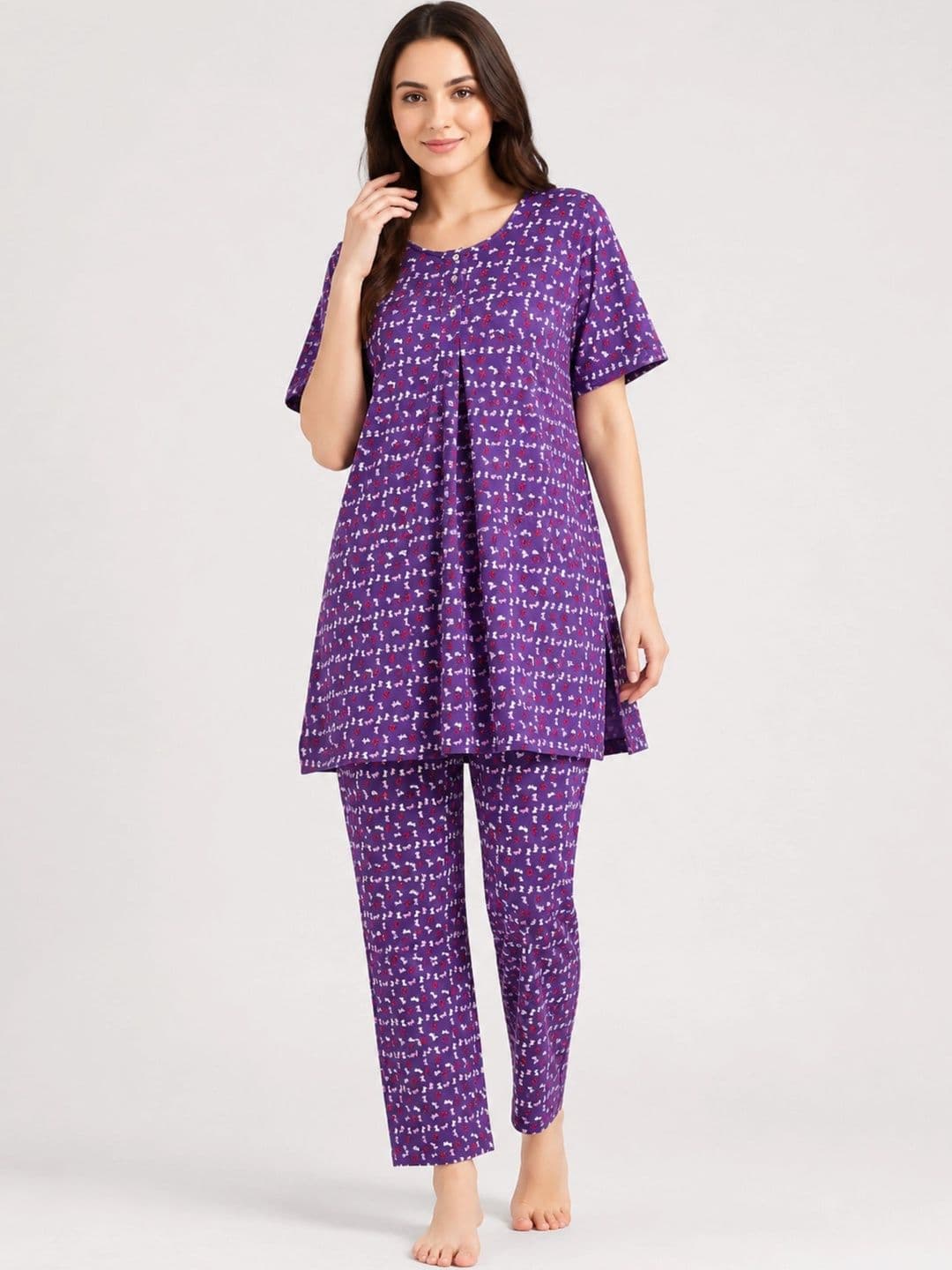 HAUTEMODA Printed Tunic with Trousers - view 1